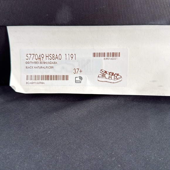 Gucci Black & White Tweed Red Leather Crystal Buckle Platform Sandals SZ 37.5 - Picture 9 of 10